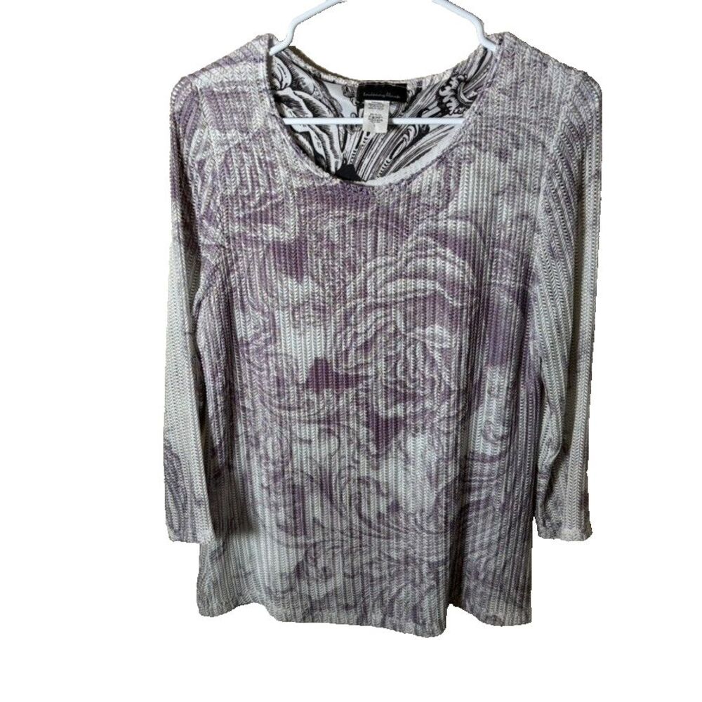 Brittany Black Blouse Women's Large Round Neck Knit 3/4 Sleeve Shirt Top